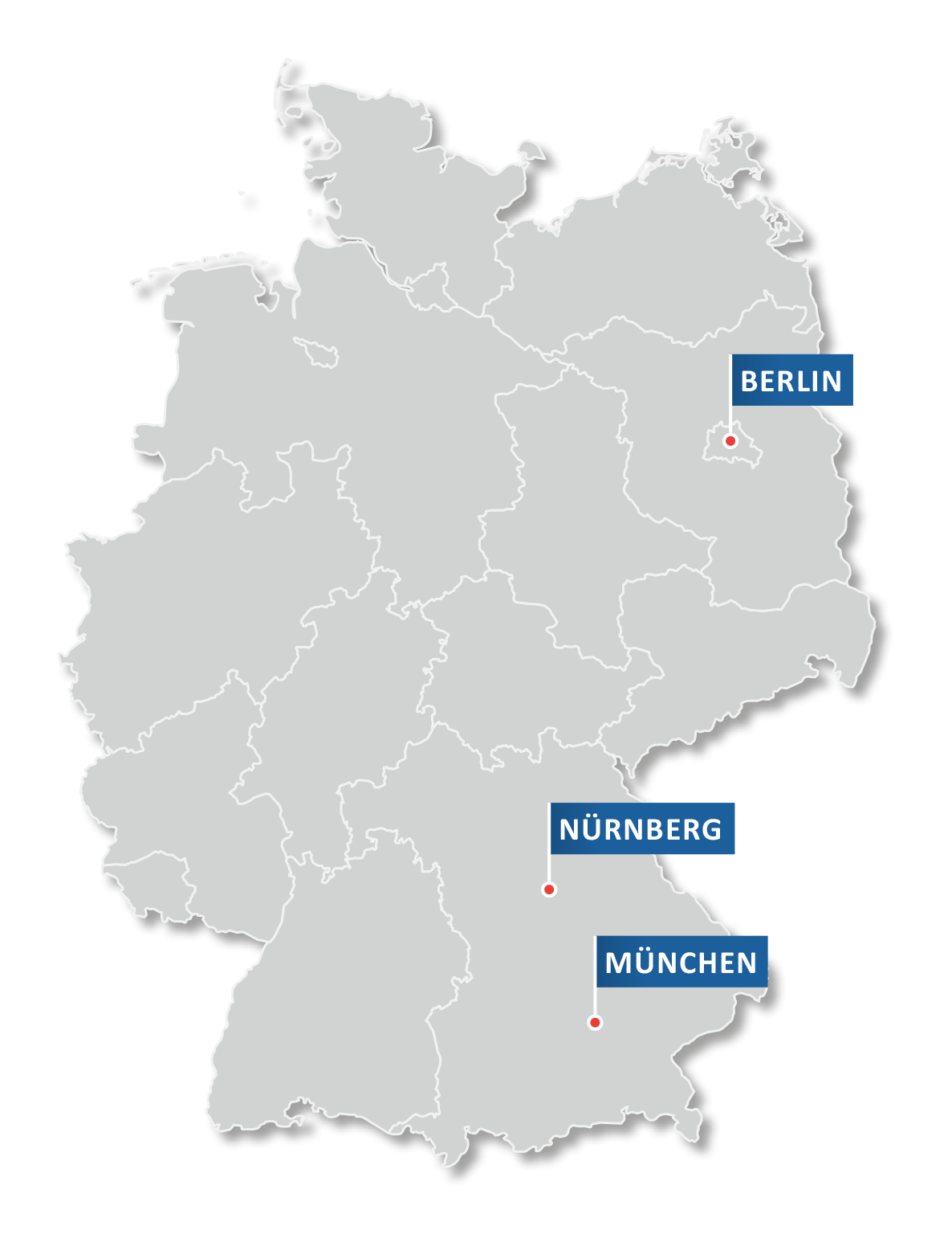 Standortkarte der tec4net GmbH – München, Berlin, Nürnberg